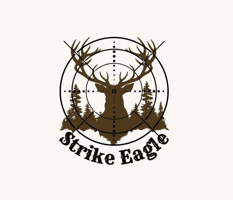 Strike Eagle Logoentwurf mit Hirsch und Zieloptik